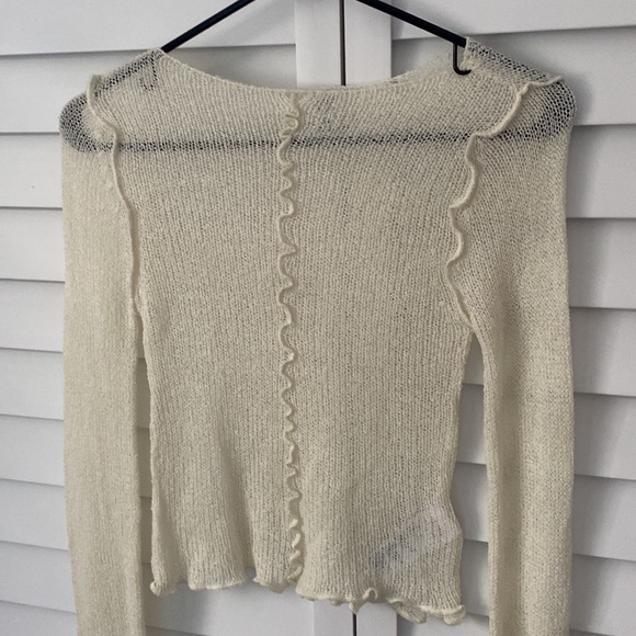 Urban Outfitters BDG Sheer Boatneck Lettuce Trim Bell Sleeve Sweater Small - Picture 7 of 12